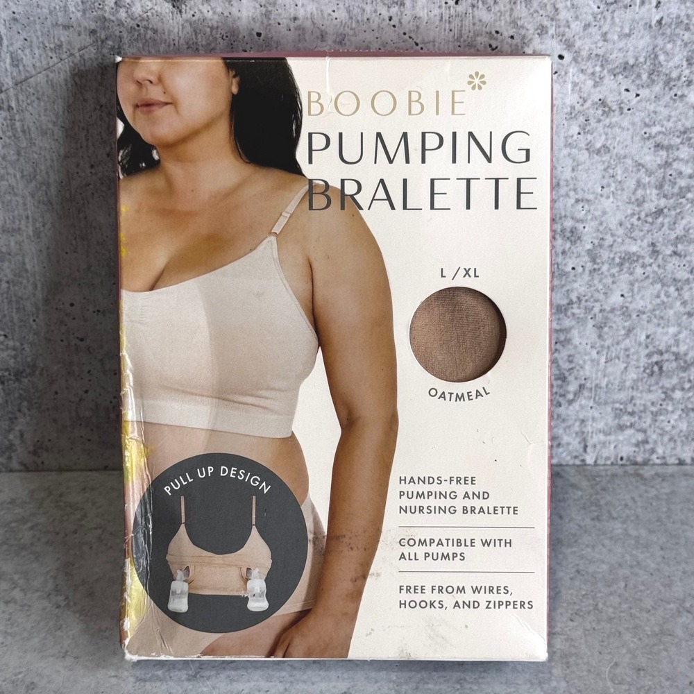 Boobie Pumping Bralette Oatmeal L/XL Hands Free Nursing Bra Wireless Seamless